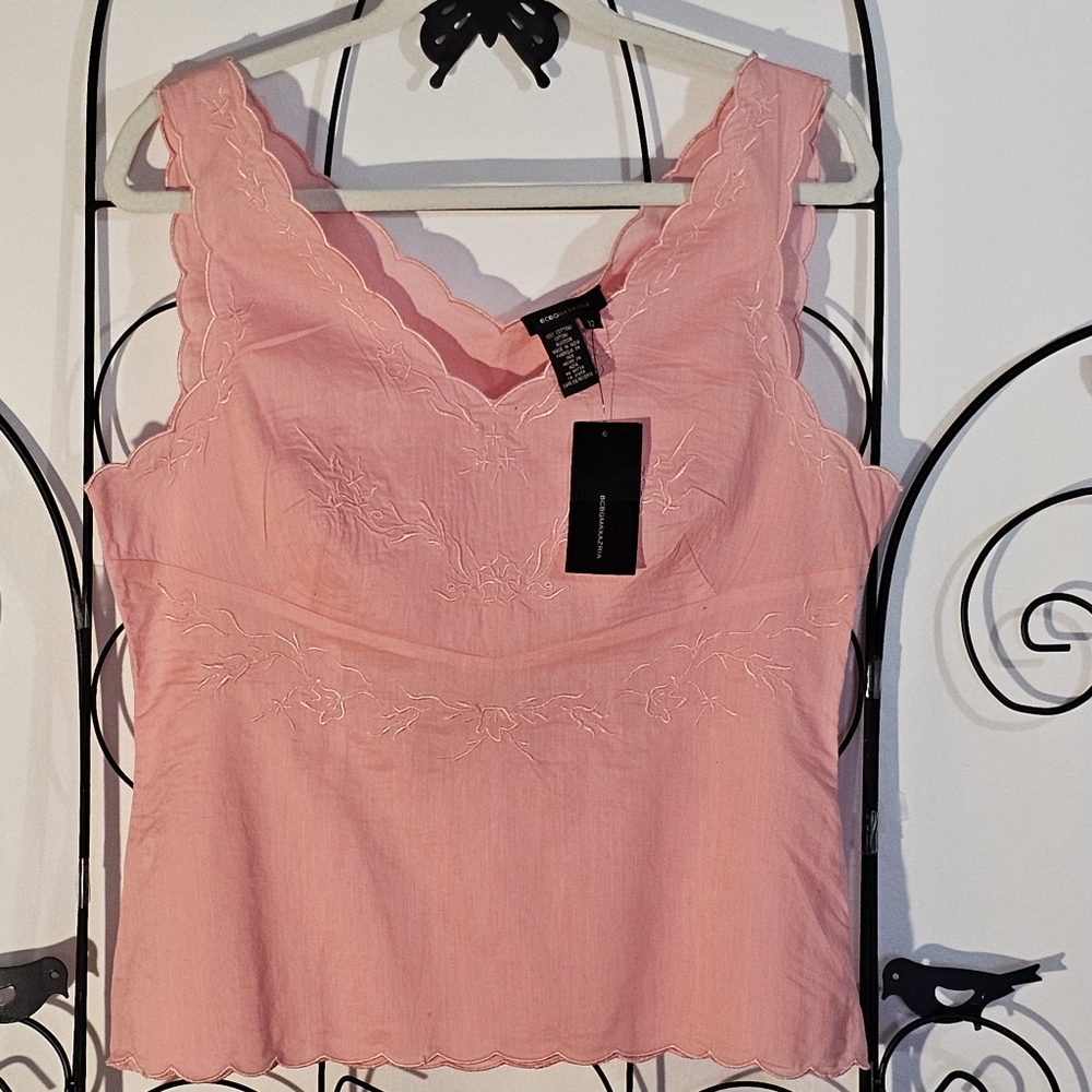 NWT BCBGMaxAzria Pink Sleeveless Top with Decorative Embroidery